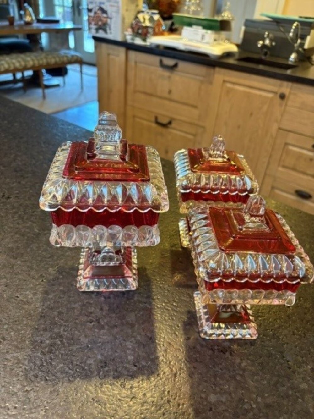 Vintage Westmoreland Ruby Square Wedding box Trio